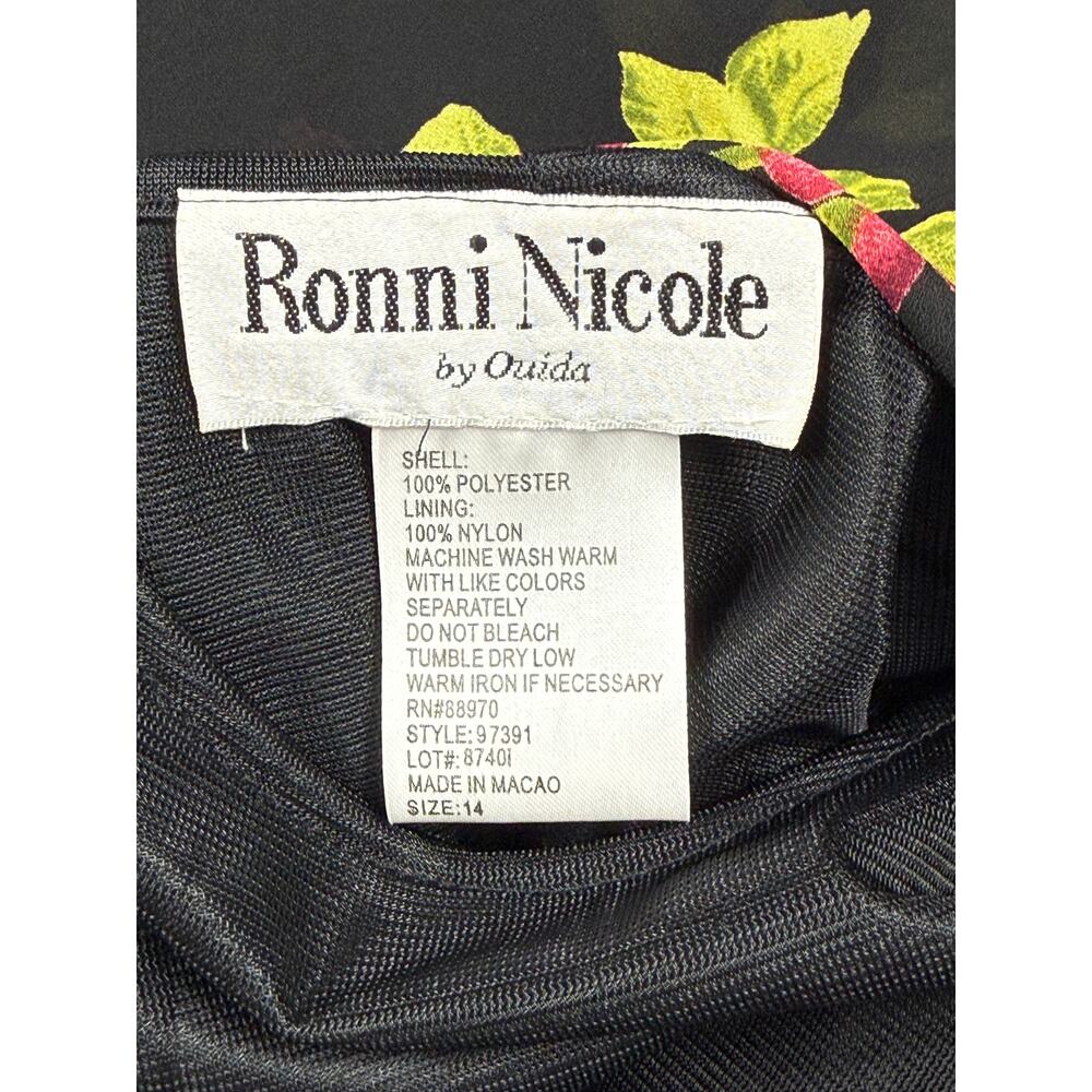 90s vintage Ronni Nicole black floral qipao cheongsam Sz 14 maxi dress - Picture 5 of 15